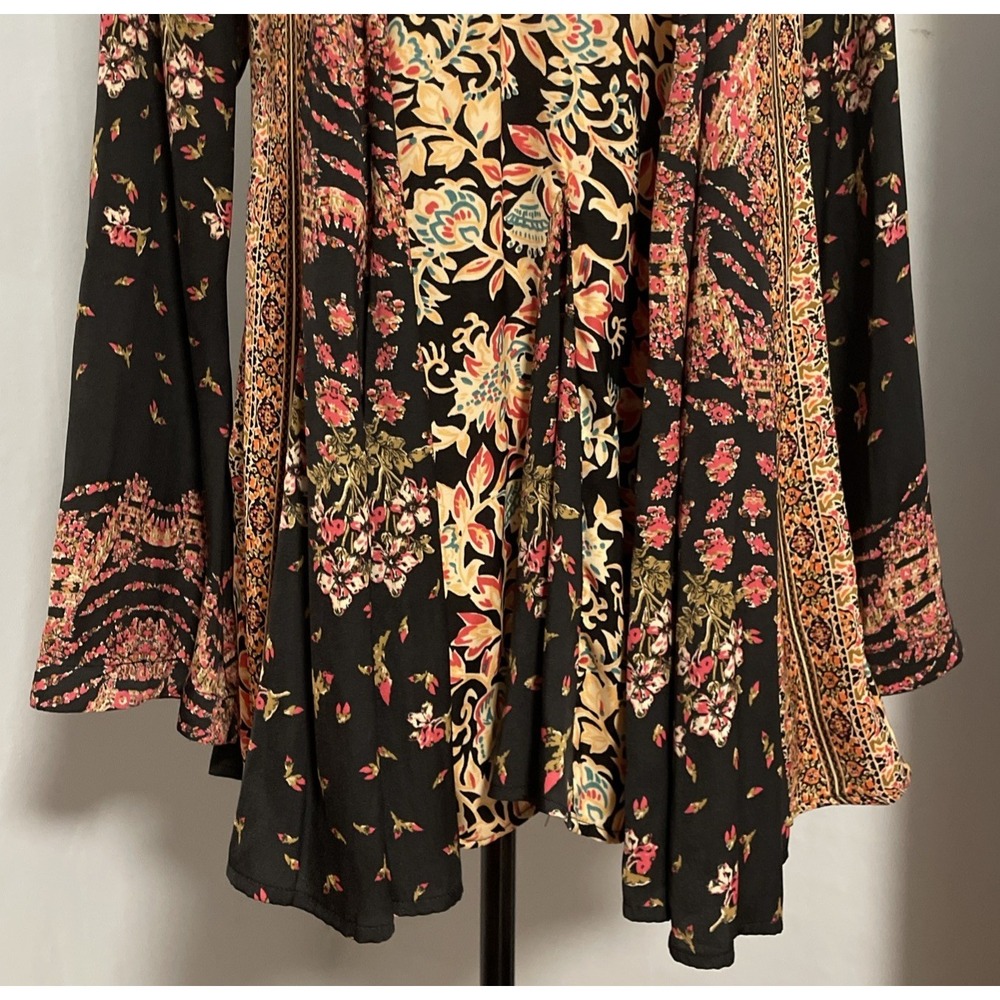 Free People Stevie Dress Floral Boho Festival Printed Mini Tunic Bell Sleeves XS - Picture 8 of 11